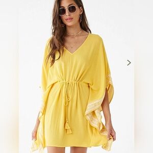 Forever 21 Yellow Swin Beach Cover Caftan Up oversized Size M.